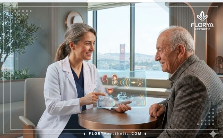 Professional doctor demonstrating a digital care plan for Lithotripsy in Turkey