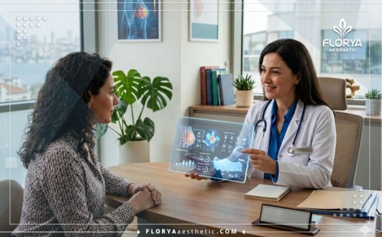 Doctor profesional analizando los Riesgos de la Mastectomía en Turquía con el paciente