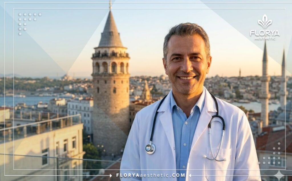 Doctor profesional saludando desde Estambul con vistas icónicas.