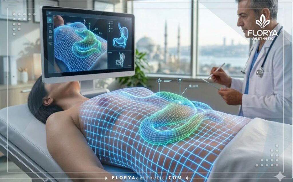 مسح رقمي ثلاثي الأبعاد لمنطقة المعدة يوضح الدقة الجراحية.