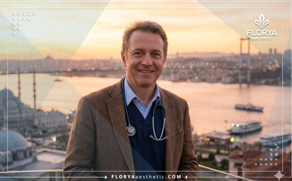 Cirujano bariátrico amigable dando la bienvenida a los pacientes en la hermosa ciudad de Estambul