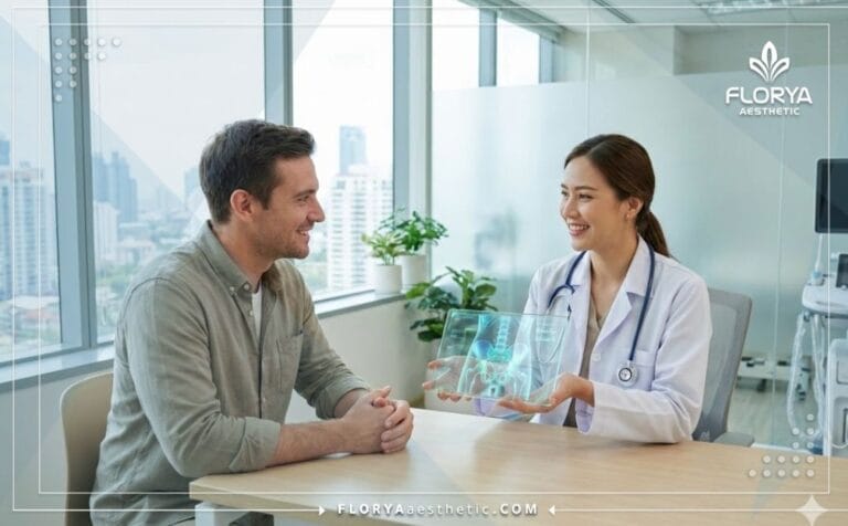 Doctor profesional mostrando un plan digital de Monsplastia en Turquía