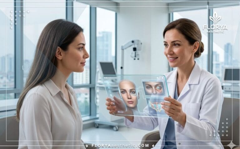 Doctor con una tablet mostrando el plan en una Clínica de oculoplastia en Turquía
