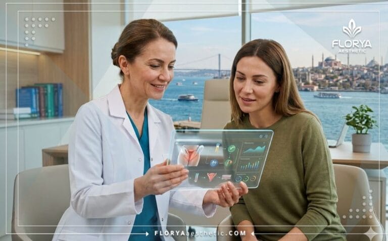 Médecin expliquant le Resserrement vaginal au PRP en Turquie sur une tablette numérique.