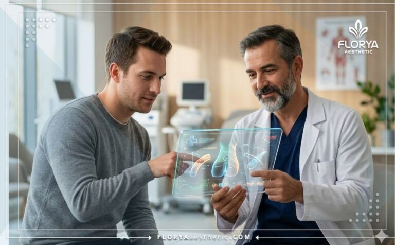 Doctor explaining Penile Curvature Correction in Turkey using advanced digital technology.