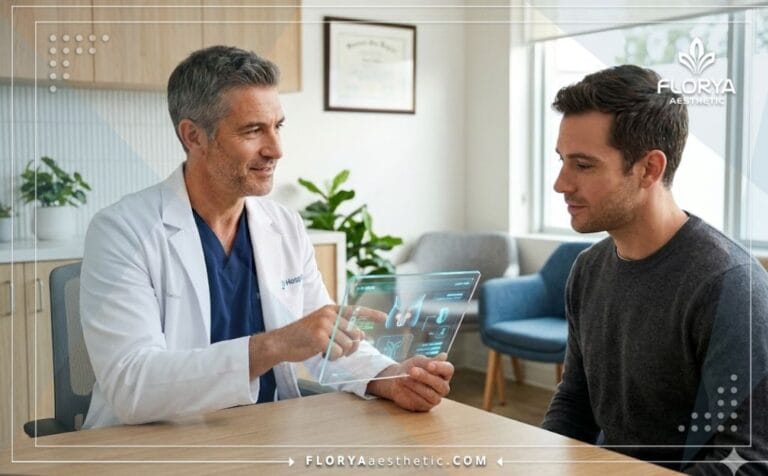 Professional doctor explaining the Penile Enlargement digital treatment plan on a tablet.