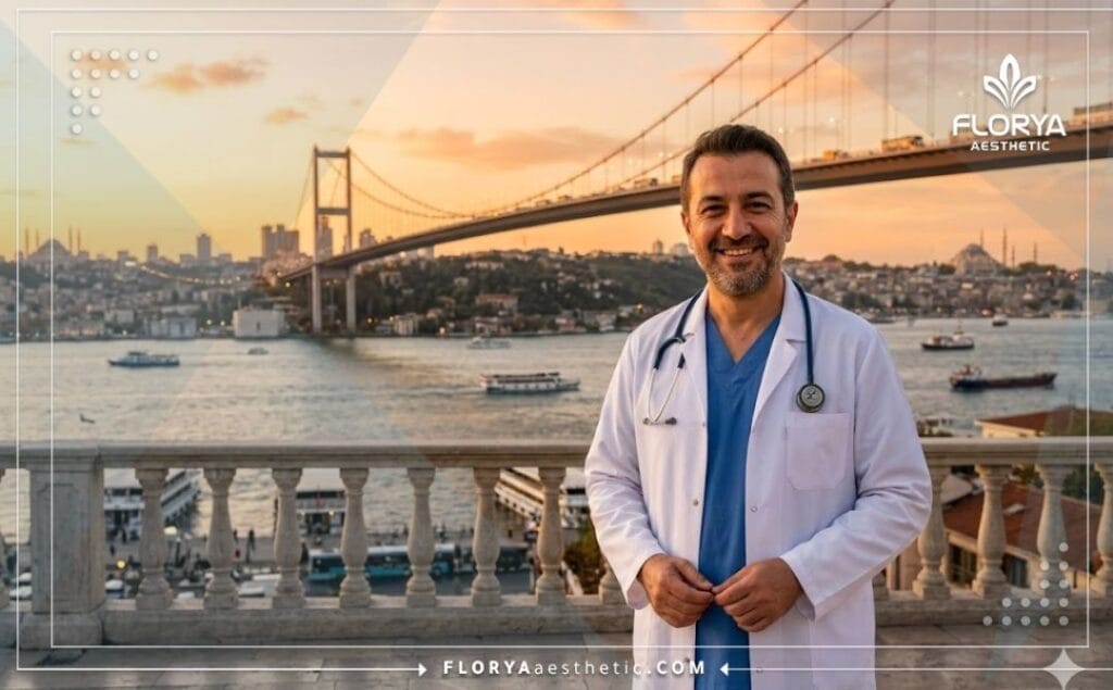 طبيب ودود في اسطنبول يرحب بالمرضى للرعاية الطبية.