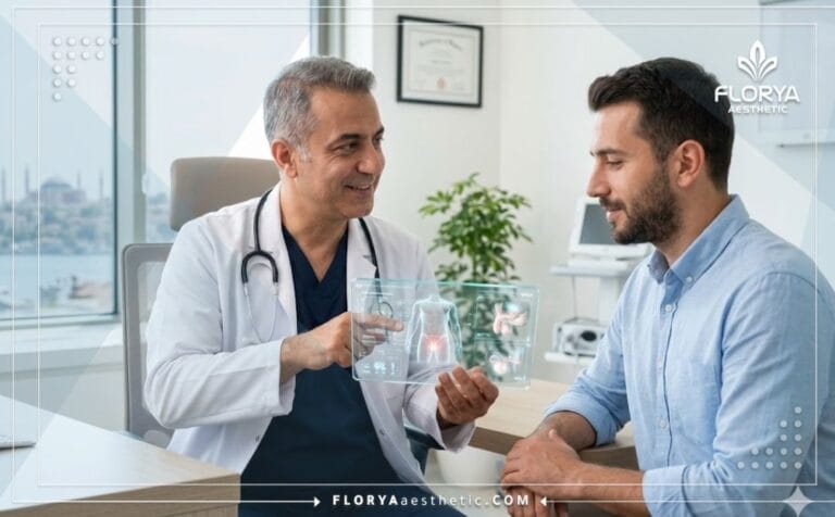 Médecin professionnel expliquant la Pénoplastie à Istanbul avec une tablette numérique