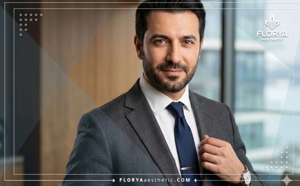 Hombre con postura segura reflejando el éxito y la perfección del tratamiento.