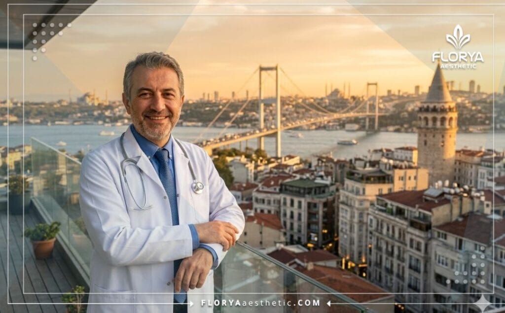 Médecin accueillant les patients à Istanbul devant la tour de Galata.
