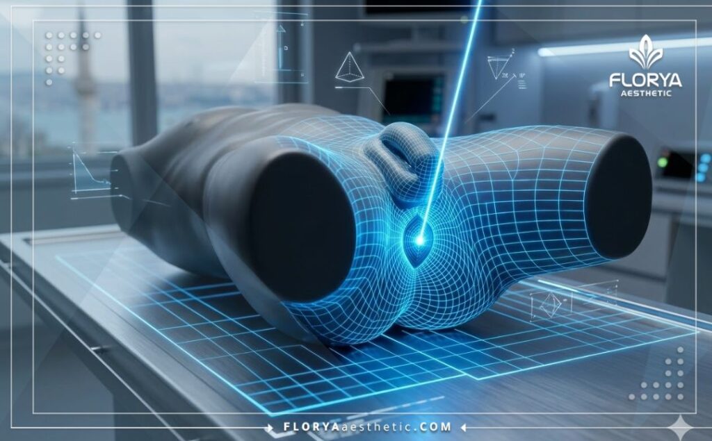 مسح رقمي ثلاثي الأبعاد لمنطقة البروستاتا يوضح دقة تقنية الليزر.