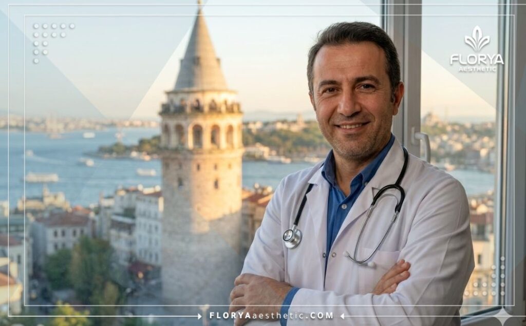 طبيب يرحب بالمرضى في إسطنبول مع إطلالة على جسر البوسفور.