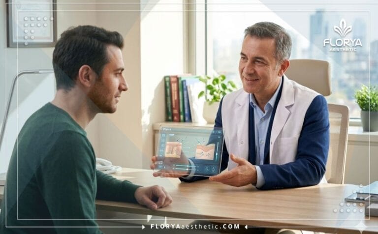 Médecin expert discutant des Injections d'Acide Hyaluronique Pénien en Turquie avec une technologie sur tablette avancée.