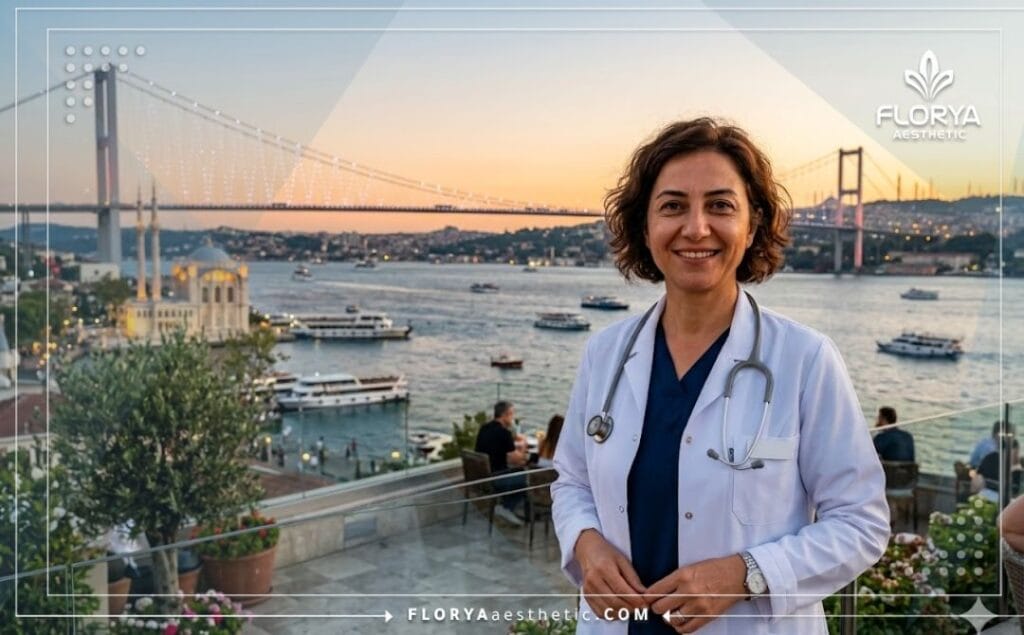 Приветливый врач на фоне достопримечательностей Стамбула в Турции