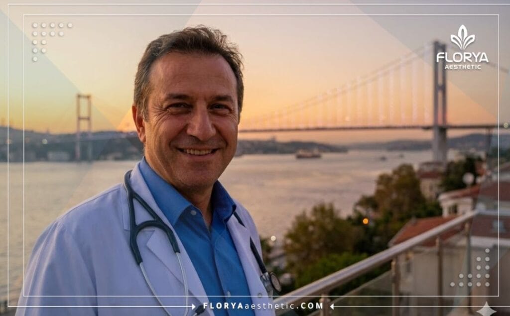 Médico amable dando la bienvenida a los pacientes en Estambul durante la hora dorada.