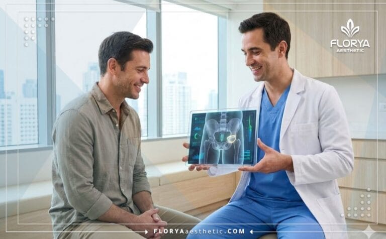 Médico profesional mostrando el plan digital para un Implante de Pene en Turquía