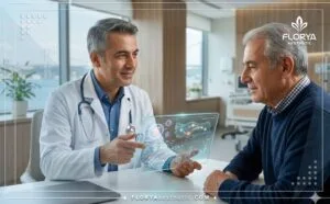 Urologist showing a digital plan for Severe Erectile Dysfunction Treatment in Turkey on a transparent tablet.