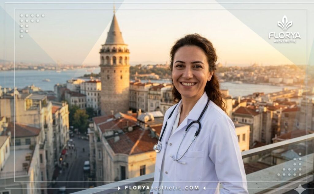 Friendly and welcoming doctor standing in front of a famous Istanbul landmark
