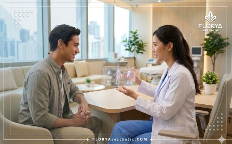 Doctor planificando una Liposucción de pubis en Turquía de forma digital
