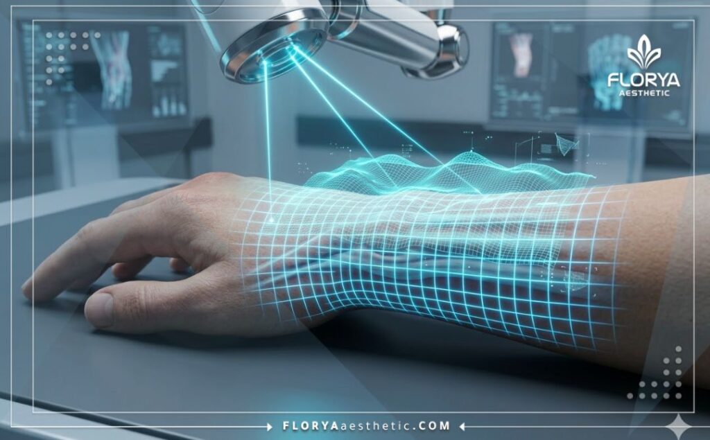3D macro scan of tendon structure with high-tech visualization.