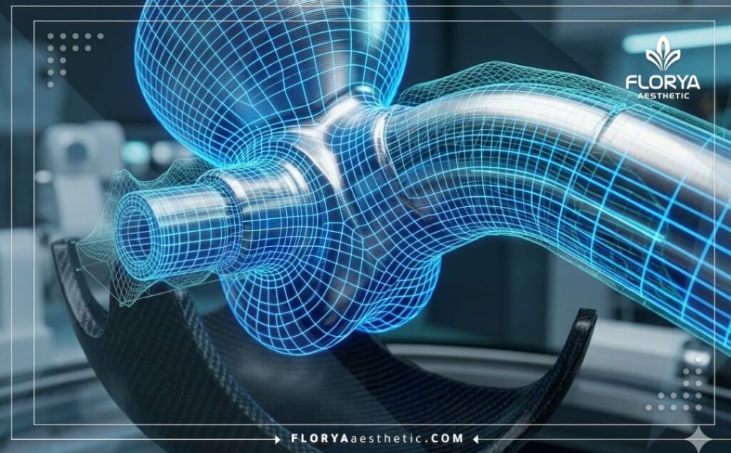 High-tech macro 3D surface scan showing the precise engineering of a medical titanium implant.