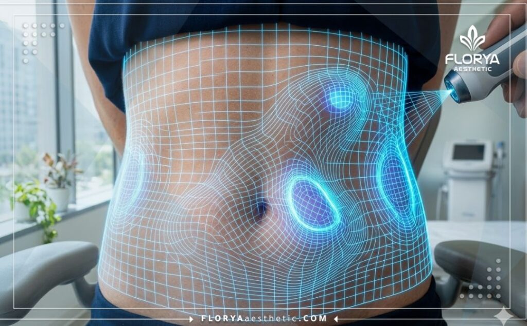 Digital 3D surface scan showing precision targeting of fat cells during treatment.