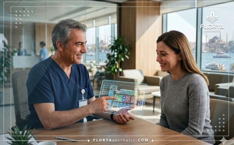 Médecin spécialiste utilisant une tablette transparente dans notre Hôpital d'urologie à Istanbul.