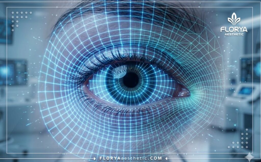 مسح رقمي ثلاثي الأبعاد لشبكية وعين الإنسان يوضح دقة الفحص الطبي.