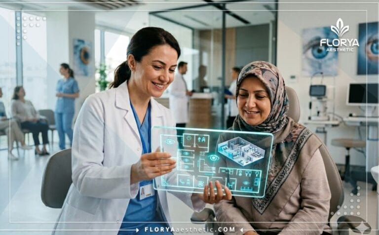 Doctor profesional utilizando tecnología avanzada en una Clínica Oftalmológica 24 Horas en Turquía.