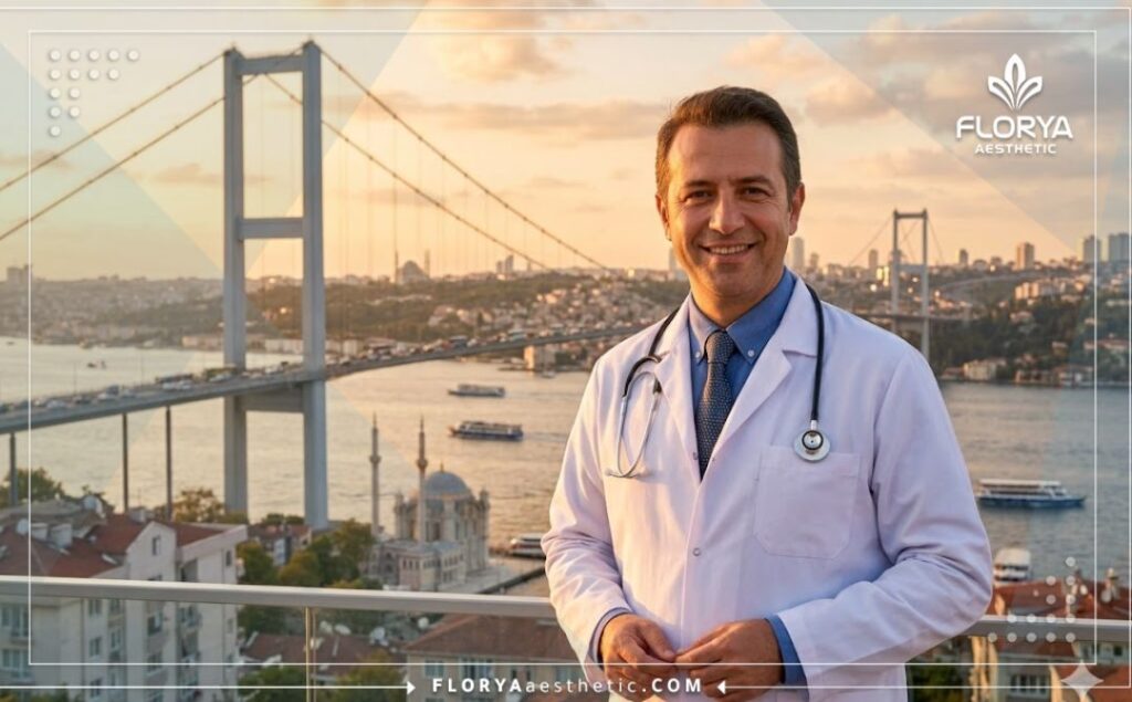 Doctor amable dando la bienvenida a sus pacientes en Estambul durante la hora dorada