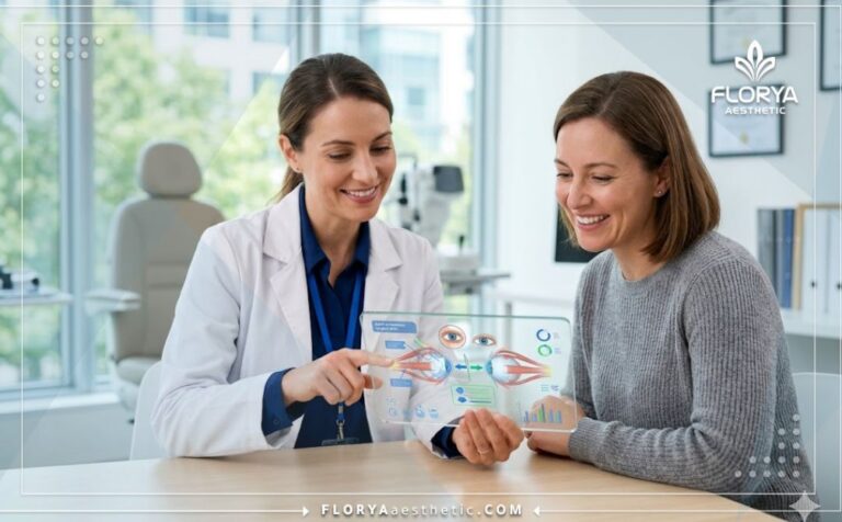 طبيب محترف يشرح خطة عملية تصحيح الحول للكبار باستخدام تابلت رقمي شفاف