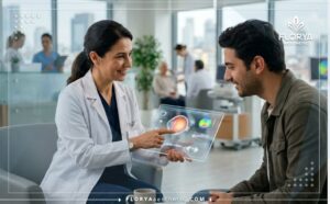 Médecin utilisant une tablette transparente dans un Centre Lasik Avancé en Turquie