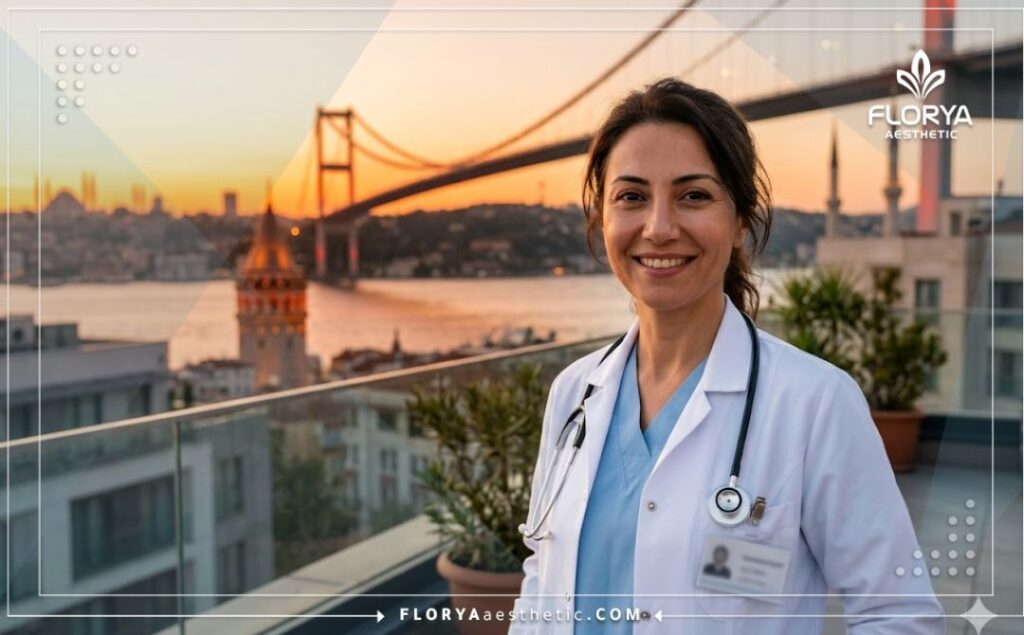 Doctor amigable dando la bienvenida a los pacientes en Estambul.