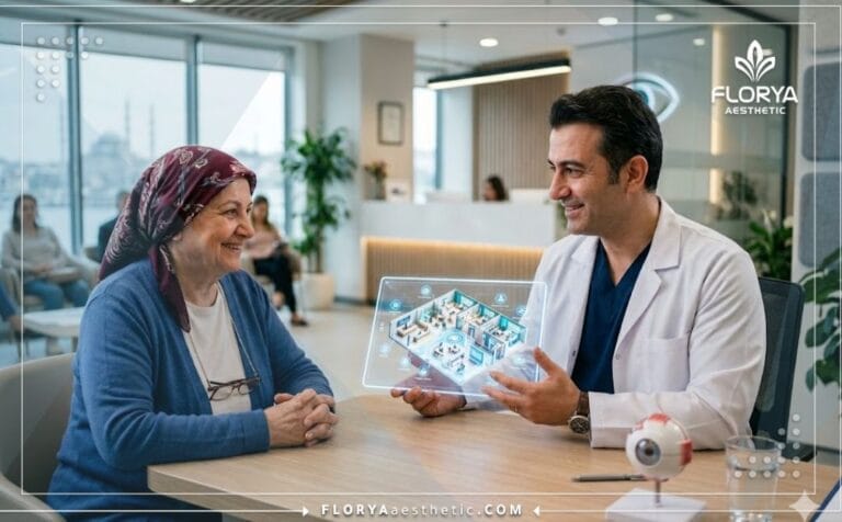 Professional doctor demonstrating a digital vision plan at the Best Eye Clinic in Turkey.