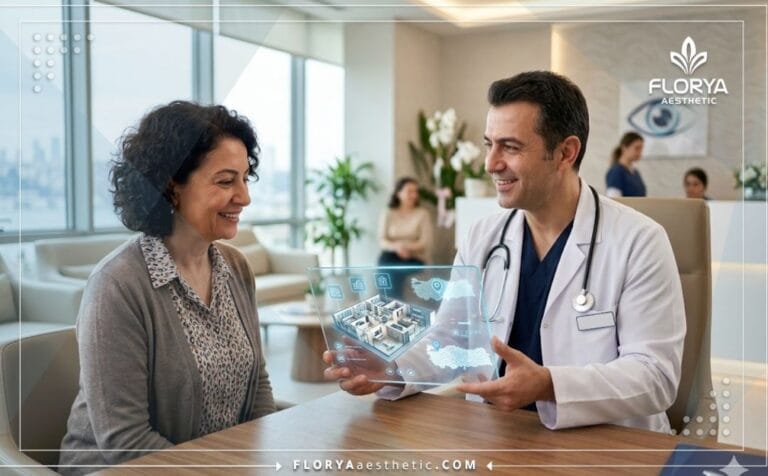 Médico explicando el procedimiento con tecnología digital en la Mejor Clínica Oftalmológica en Turquía