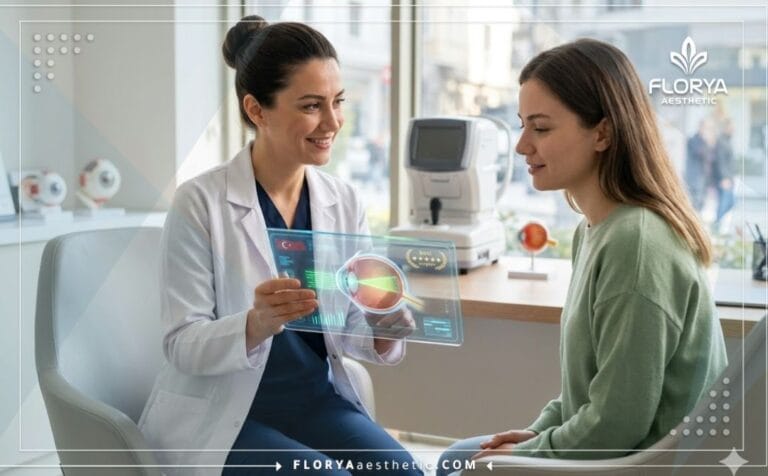 Doctor profesional con tableta digital y el Mejor cirujano de LASIK en Turquía.