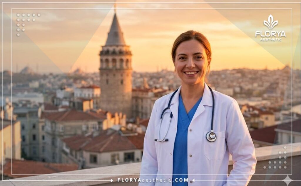 Дружелюбный врач на фоне достопримечательностей Стамбула