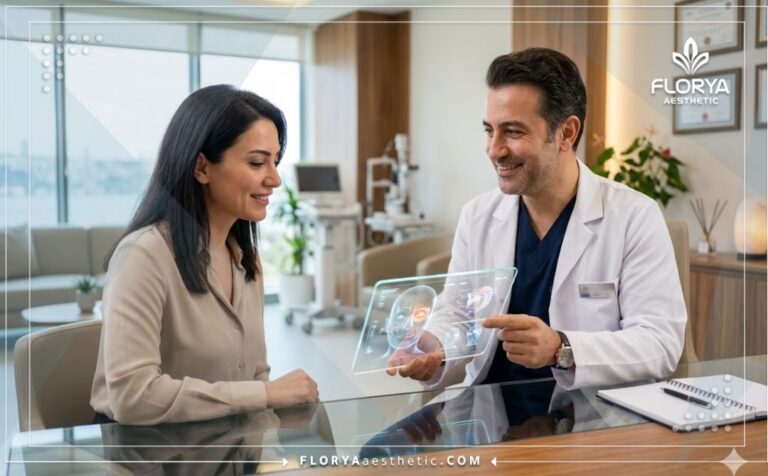 أفضل دكتور تجميل عيون في تركيا يستخدم التقنيات الرقمية المتقدمة مع مريض