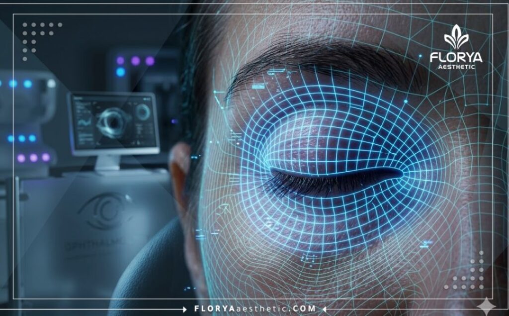 High-tech digital 3D mesh scan of the eye anatomy