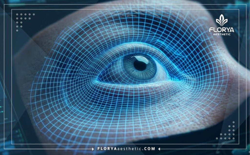 High-tech 3D macro surface scan highlighting the anatomy of the human retina.