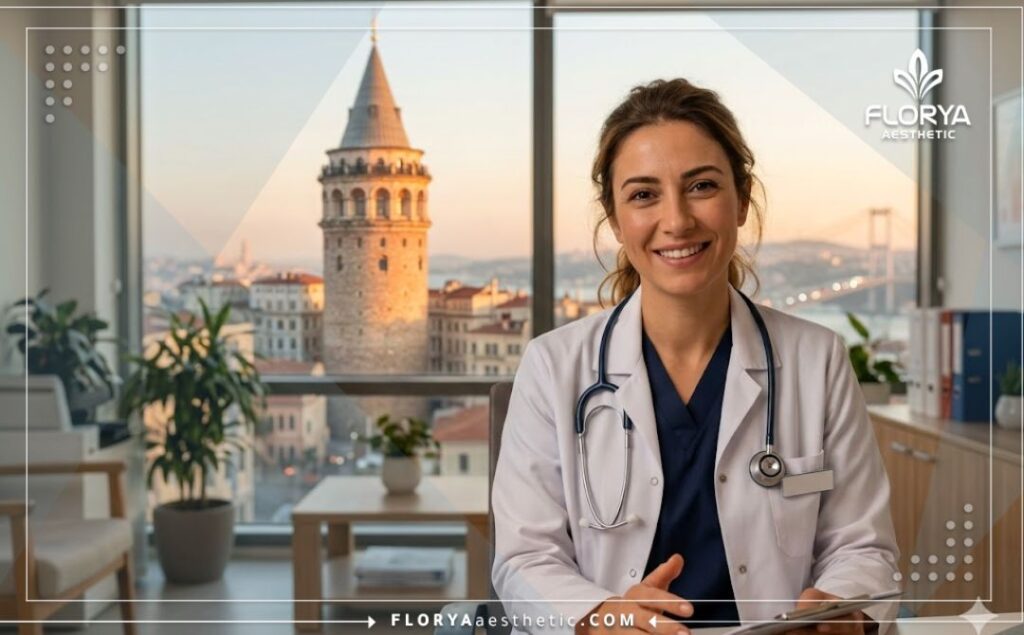 Friendly eye specialist welcoming patients to a modern clinic in Istanbul.