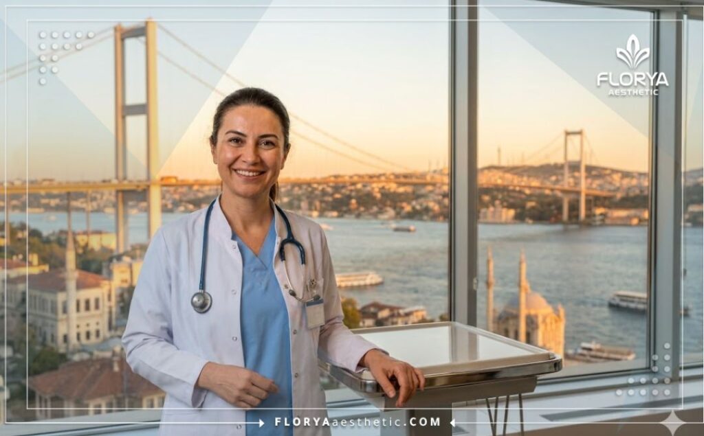 Приветливый врач на фоне достопримечательностей Стамбула