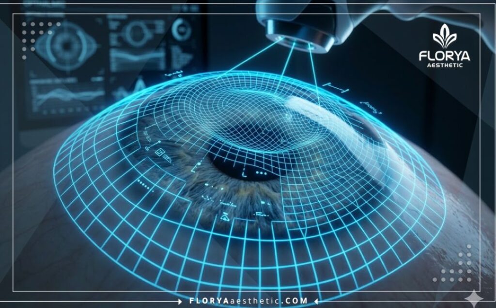Escaneo digital 3D de alta tecnología centrado en la anatomía del ojo y la córnea.