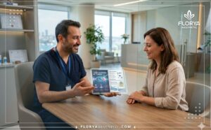 Médecin expliquant comment Réserver une chirurgie LASIK en Turquie avec une tablette