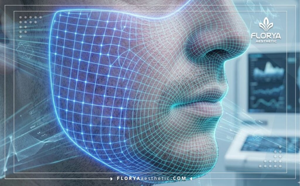 Escaneo facial 3D de alta tecnología que muestra la precisión del tratamiento láser.