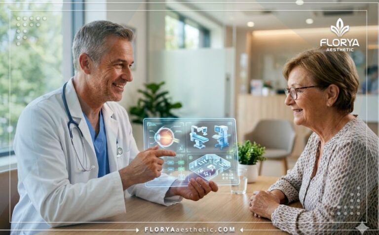 طبيب يعرض خطة العلاج الرقمية في مركز لإجراء عملية الماء الأبيض