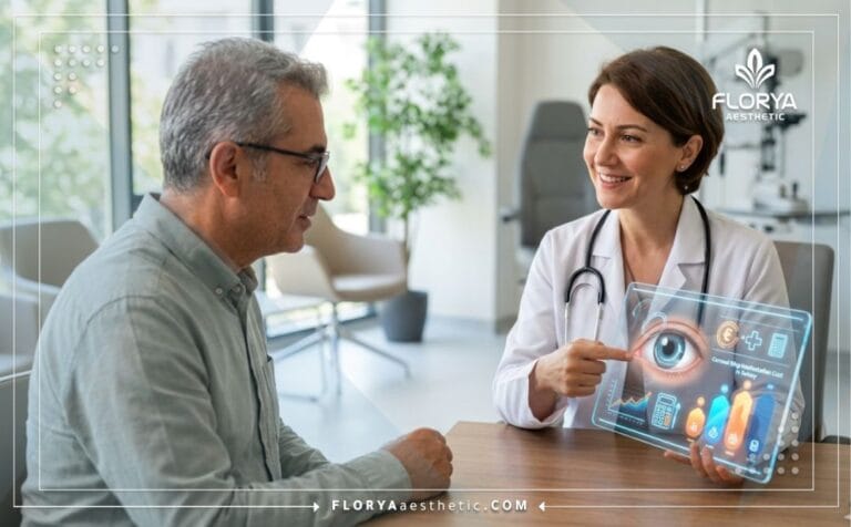 Médecin expert expliquant le Coût de l'implantation d'anneaux cornéens en Turquie avec une technologie numérique.