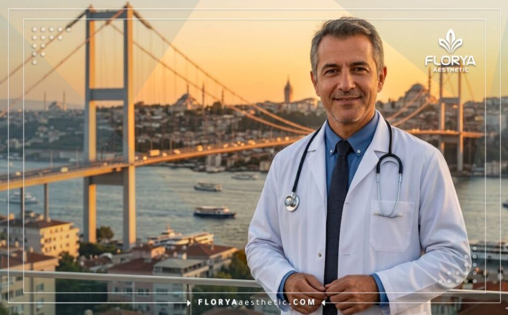 Приветливый врач-офтальмолог на фоне Босфорского моста в Стамбуле