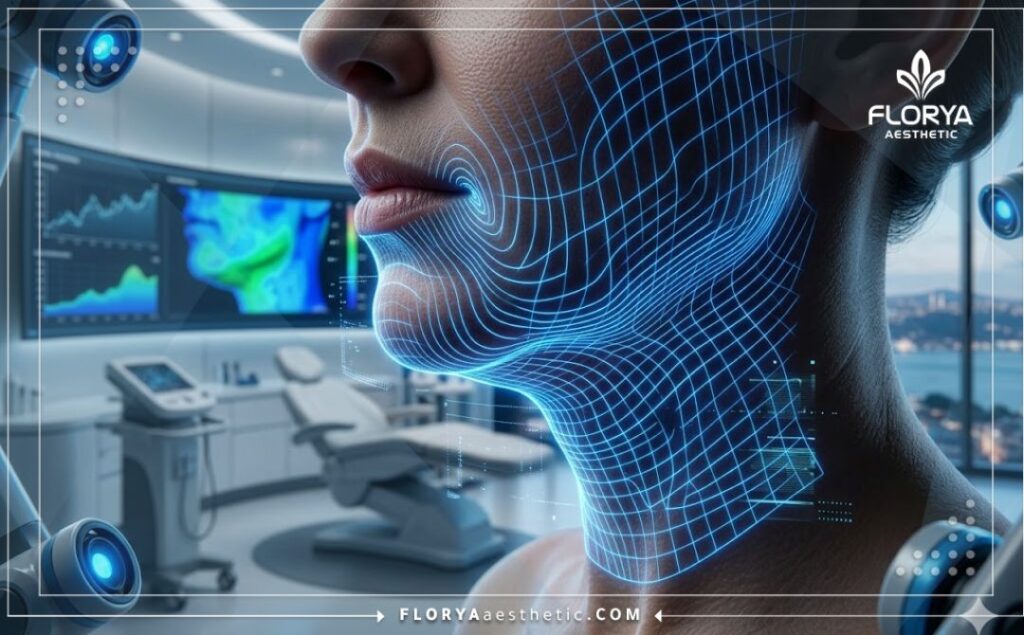 Scan 3D détaillé et futuriste de la zone sous le menton