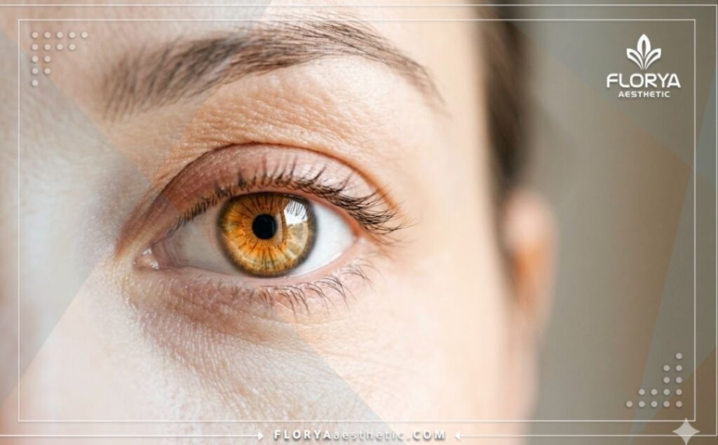 لقطة مقربة تظهر النتيجة الجمالية المثالية والطبيعية لتغيير لون العين